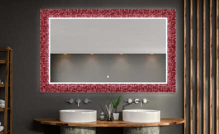 Dekorativ Spegel Med Belysning För Badrum - Red Mosaic