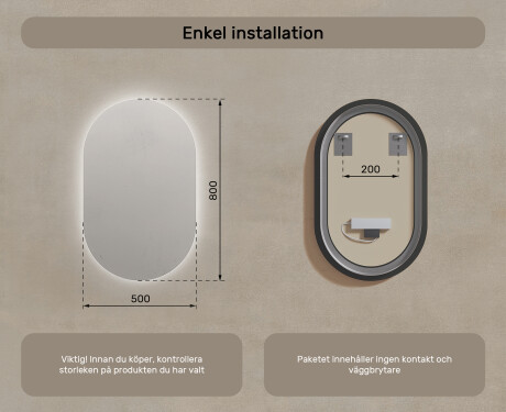 Badrumsspegel med LED 50x80cm med kallt LED-ljus 7000K, varmt ljus 3000K eller neutralt ljus 4500K #7