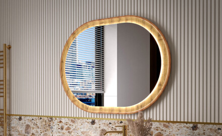 Oval spegel i ekram med LED-belysning